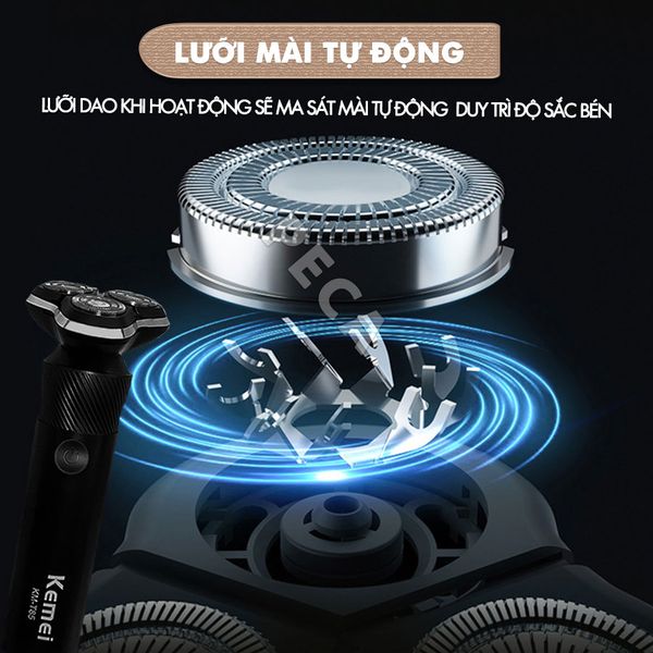 Máy cạo râu khô và ướt KEMEI KM-T85 chống thấm nước IPX6 công suất 8W sạc USB nhanh 1.5 giờ - Chính hãng