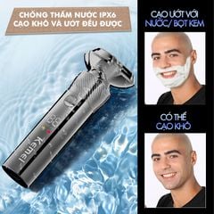 Máy cạo râu khô và ướt KEMEI KM-T85 chống thấm nước IPX6 công suất 8W sạc USB nhanh 1.5 giờ - Chính hãng