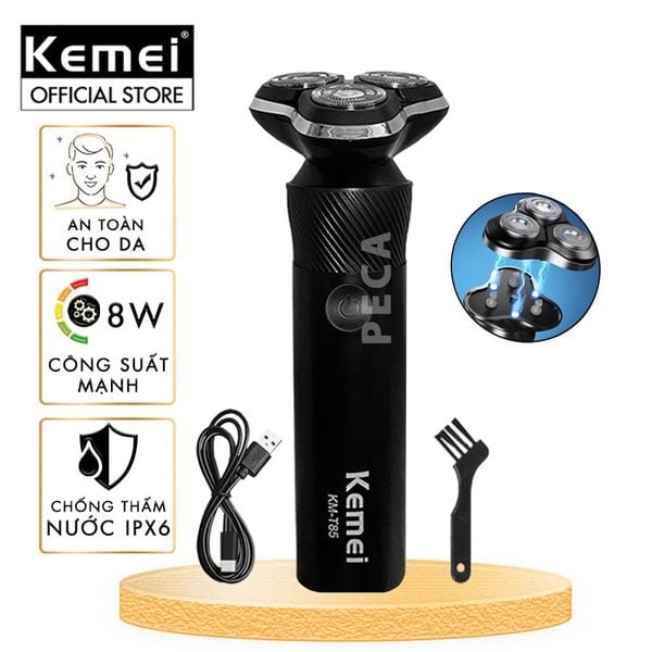 Máy cạo râu khô và ướt KEMEI KM-T85 chống thấm nước IPX6 công suất 8W sạc USB nhanh 1.5 giờ - Chính hãng