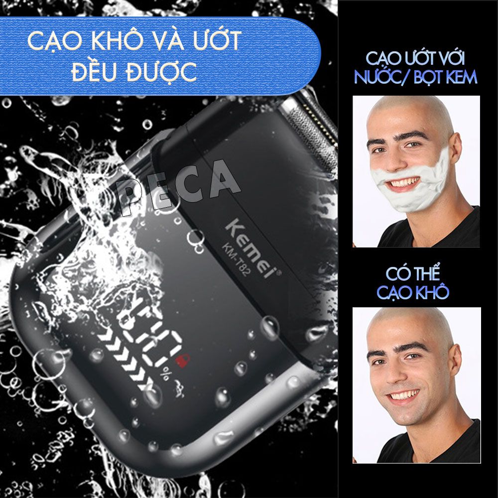 Máy cạo râu mini lưỡi kép Kemei KM-T82 màn hình LCD, công suất 5w mạnh mẽ cảm biến râu thông minh - Hàng chính hãng