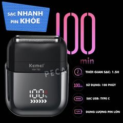 Máy cạo râu mini lưỡi kép Kemei KM-T82 màn hình LCD, công suất 5w mạnh mẽ cảm biến râu thông minh - Hàng chính hãng
