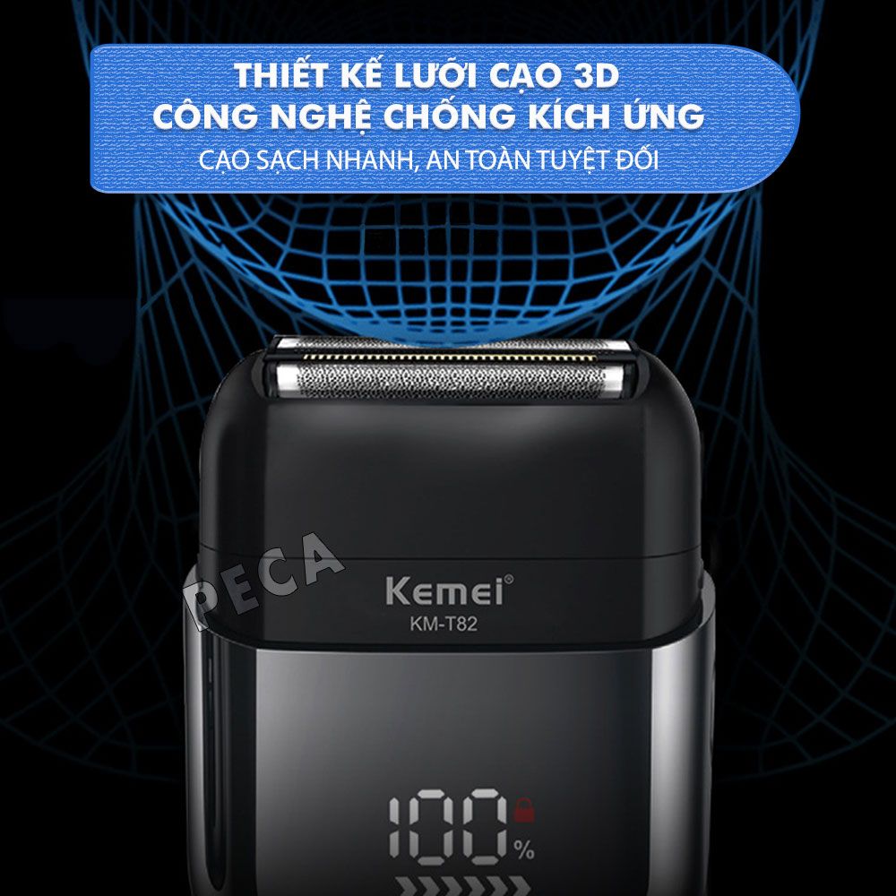 Máy cạo râu mini lưỡi kép Kemei KM-T82 màn hình LCD, công suất 5w mạnh mẽ cảm biến râu thông minh - Hàng chính hãng