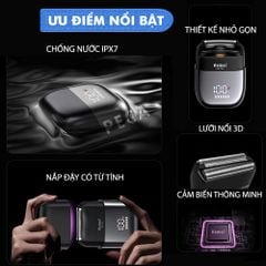 Máy cạo râu mini lưỡi kép Kemei KM-T82 màn hình LCD, công suất 5w mạnh mẽ cảm biến râu thông minh - Hàng chính hãng