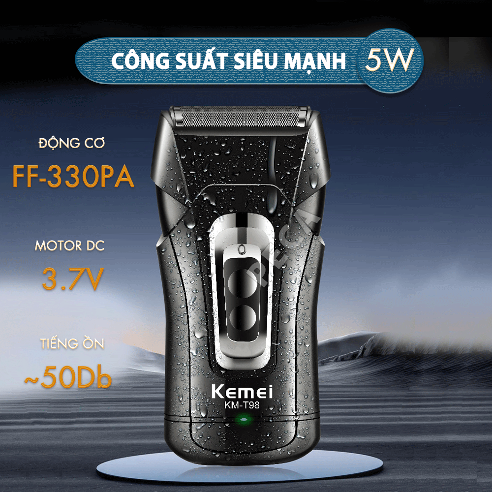 Máy cạo râu mini Kemei KM-T98 công suất mạnh mẽ 5W chống nước IPX5 - Hàng chính hãng