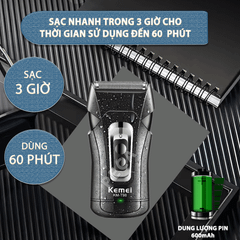 Máy cạo râu mini Kemei KM-T98 công suất mạnh mẽ 5W chống nước IPX5 - Hàng chính hãng