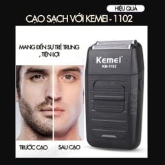 Máy cạo râu khô Kemei KM-1102 chuyên nghiệp với công suất mạnh mẽ có thể cạo trắng chân tóc, fade 2 lưỡi kéo cao cấp