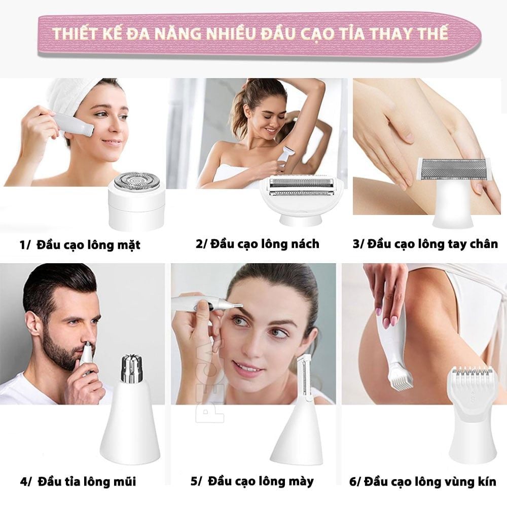 Máy tẩy lông đa năng 11in1 Kemei KM-7101 gồm đầu thay thế chuyên dụng cạo lông, sử dụng toàn thân - Chính hãng