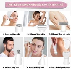 Máy tẩy lông đa năng 11in1 Kemei KM-7101 gồm đầu thay thế chuyên dụng cạo lông, sử dụng toàn thân - Chính hãng