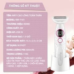Máy tẩy lông đa năng 11in1 Kemei KM-7101 gồm đầu thay thế chuyên dụng cạo lông, sử dụng toàn thân - Chính hãng