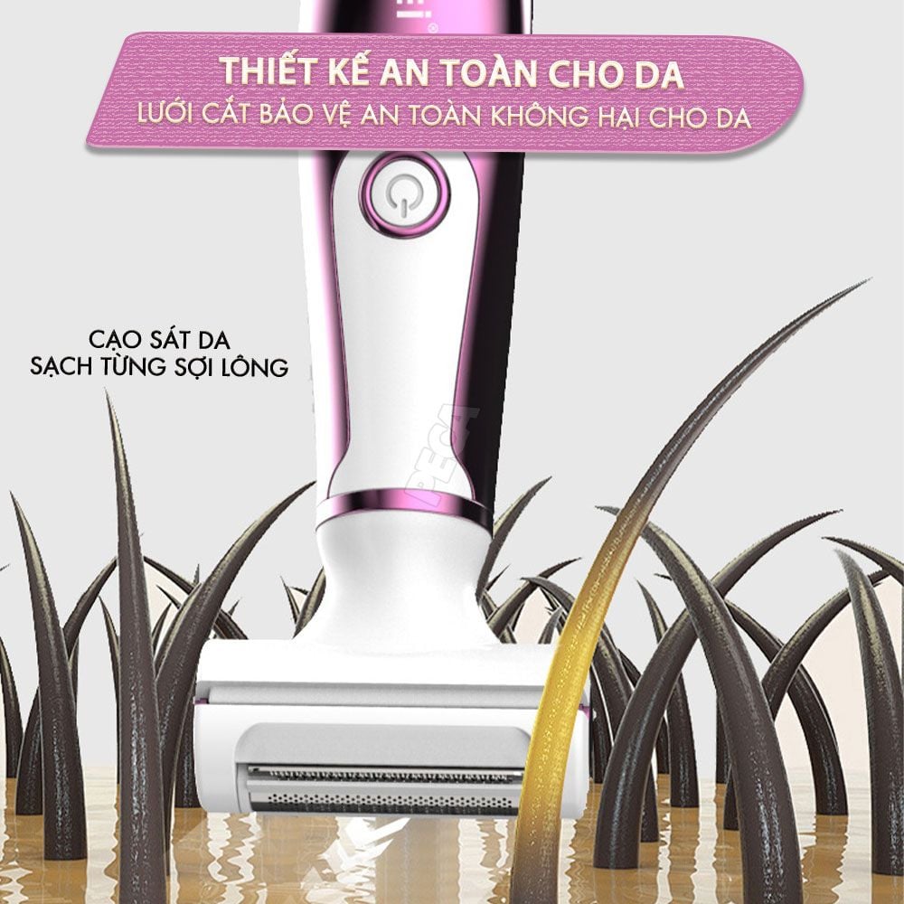 Máy tẩy lông đa năng 4in1 Kemei KM-6714 gồm 4 đầu thay thế chuyên dụng cạo lông toàn thân, tỉa lông mũi - Chính hãng