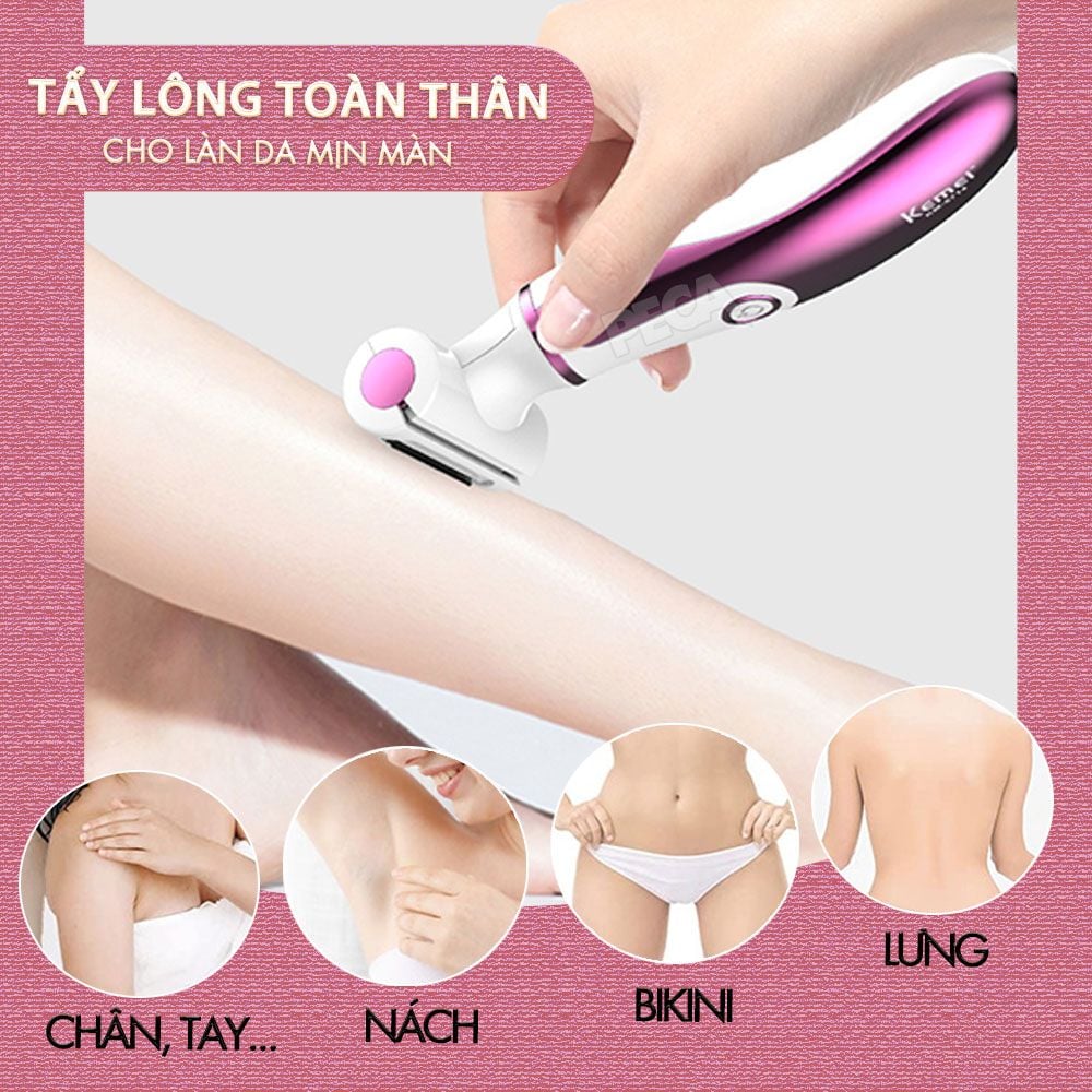 Máy tẩy lông đa năng 4in1 Kemei KM-6714 gồm 4 đầu thay thế chuyên dụng cạo lông toàn thân, tỉa lông mũi - Chính hãng