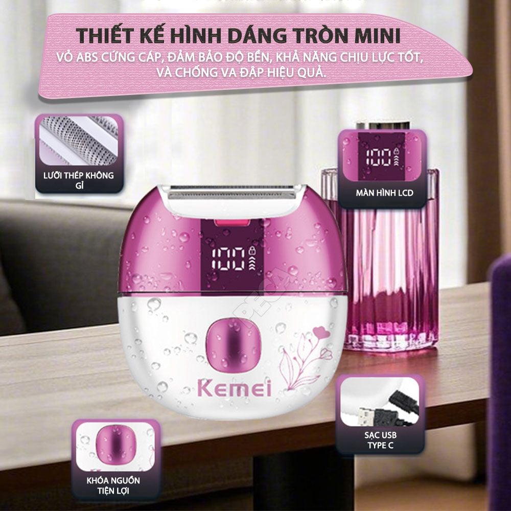 Máy cạo tẩy lông Kemei KM-285 chuyên dùng cạo lông toàn thân, bikini sử dụng pin sạc tiện lợi công suất 5W - Chính hãng
