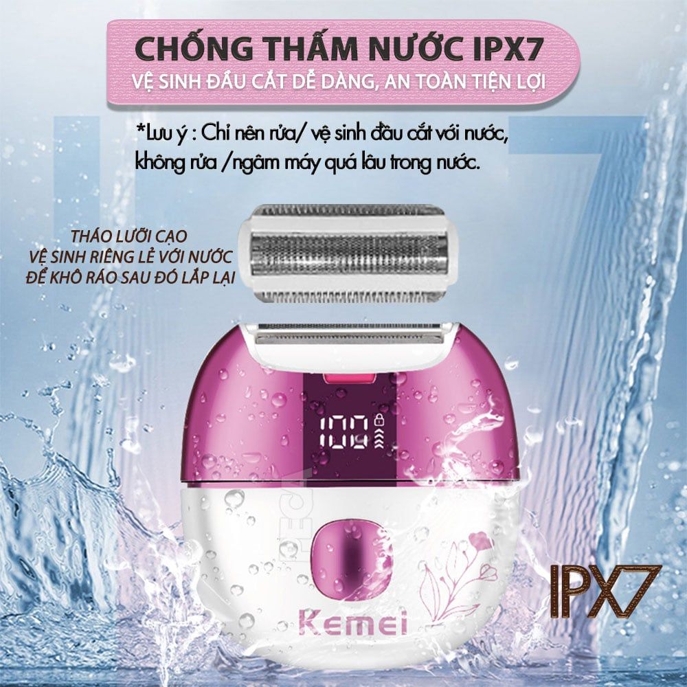 Máy cạo tẩy lông Kemei KM-285 chuyên dùng cạo lông toàn thân, bikini sử dụng pin sạc tiện lợi công suất 5W - Chính hãng