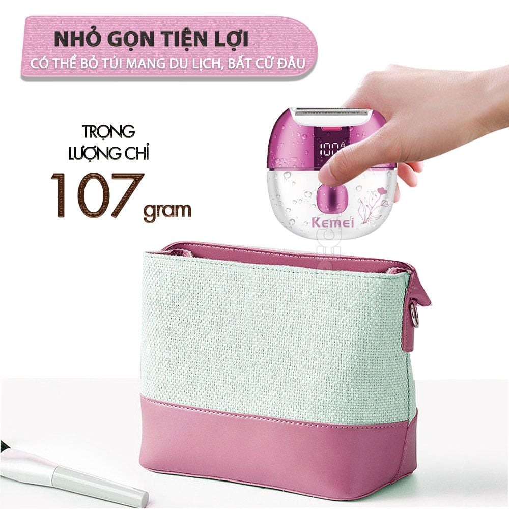 Máy cạo tẩy lông Kemei KM-285 chuyên dùng cạo lông toàn thân, bikini sử dụng pin sạc tiện lợi công suất 5W - Chính hãng