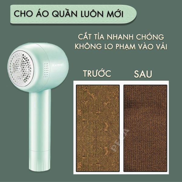Máy cắt lông xù quần áo không dây Kemei KM-2720 thiết kế 6 lưỡi cắt thông dụng cắt lông xù nhiều loại vải - Chính hãng