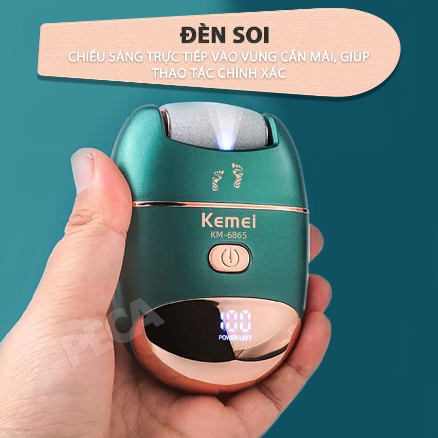 Máy chà gót chân 3in1 Kemei KM-6865 điều chỉnh 2 mức tốc độ, màn hình LED tiện lợi - Chính hãng