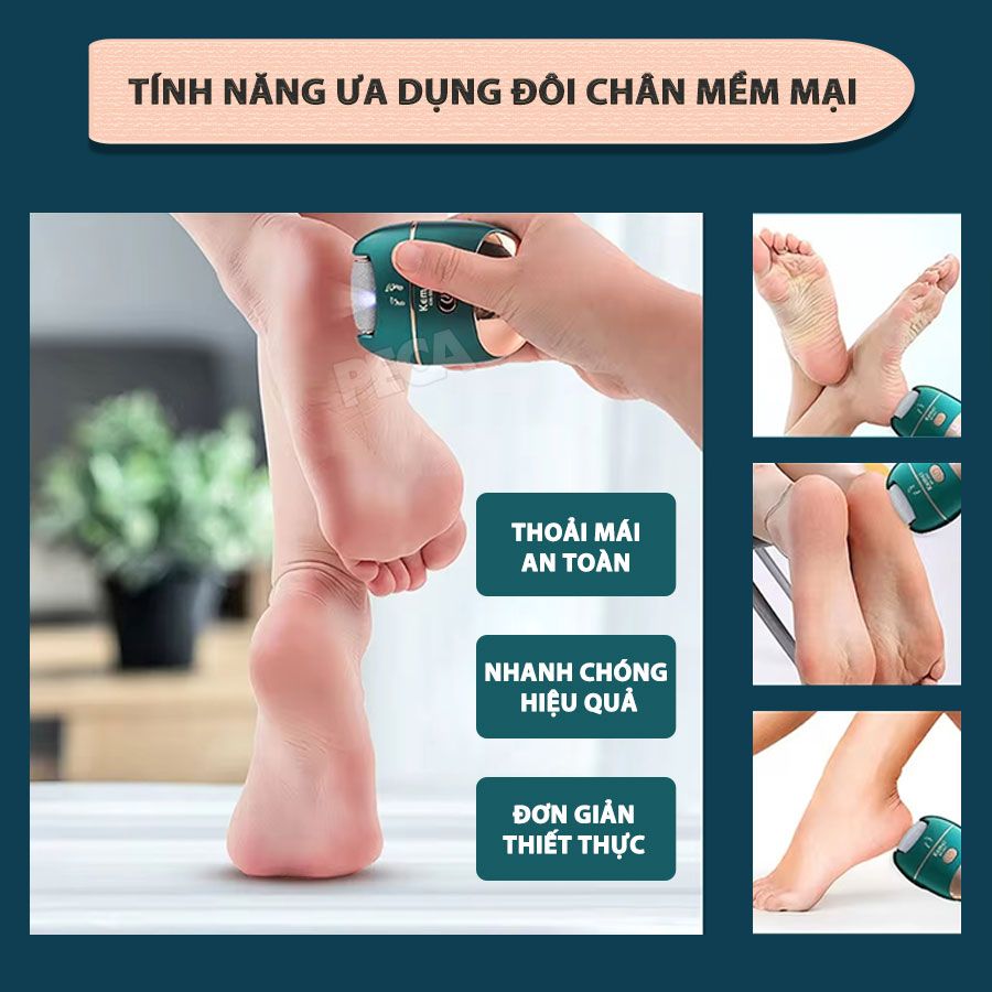 Máy chà gót chân 3in1 Kemei KM-6865 điều chỉnh 2 mức tốc độ, màn hình LED tiện lợi - Chính hãng