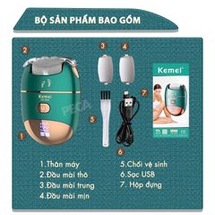 Máy chà gót chân 3in1 Kemei KM-6865 điều chỉnh 2 mức tốc độ, màn hình LED tiện lợi - Chính hãng