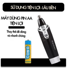 Máy tỉa lông mũi dùng pin cao cấp Kemei 6512 tỉa sát không đau nhỏ gọn tiện lợi + tặng kèm 1 pin AA