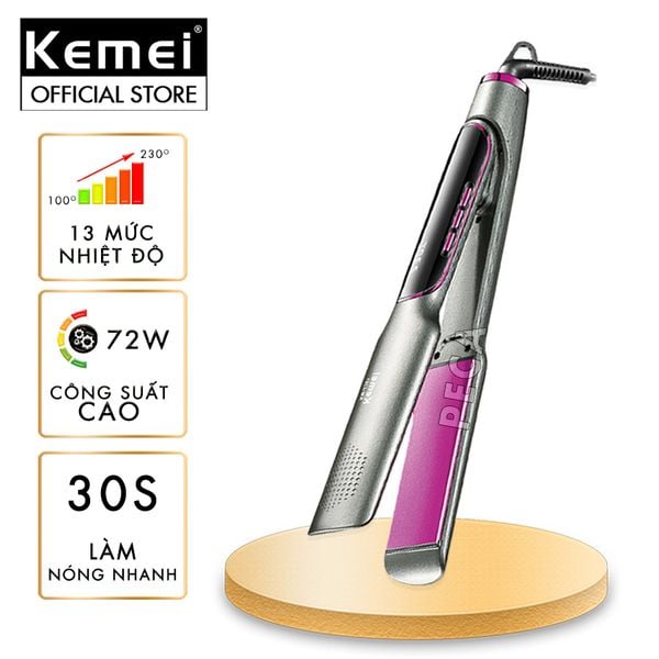 Máy duỗi tóc Kemei KM-2301 bảng nhiệt lớn 4.5 cm, điều chỉnh nhiều mức nhiệt sử dụng được cho mọi loại tóc thích hợp sử dụng salon - Hàng chính hãng