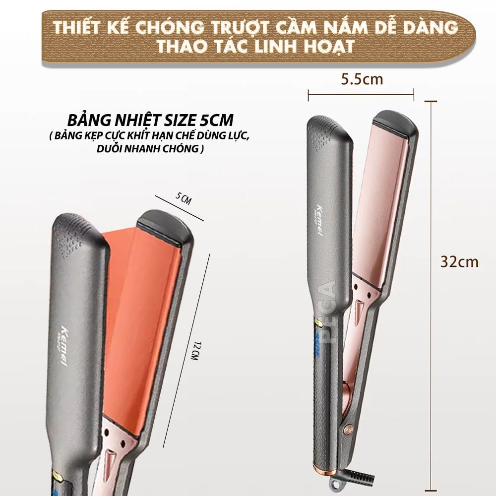 Máy duỗi tóc Kemei KM-3137 bảng nhiệt lớn 5 cm, điều chỉnh 11 mức nhiệt sử dụng được cho mọi loại tóc thích hợp sử dụng salon - Hàng chính hãng