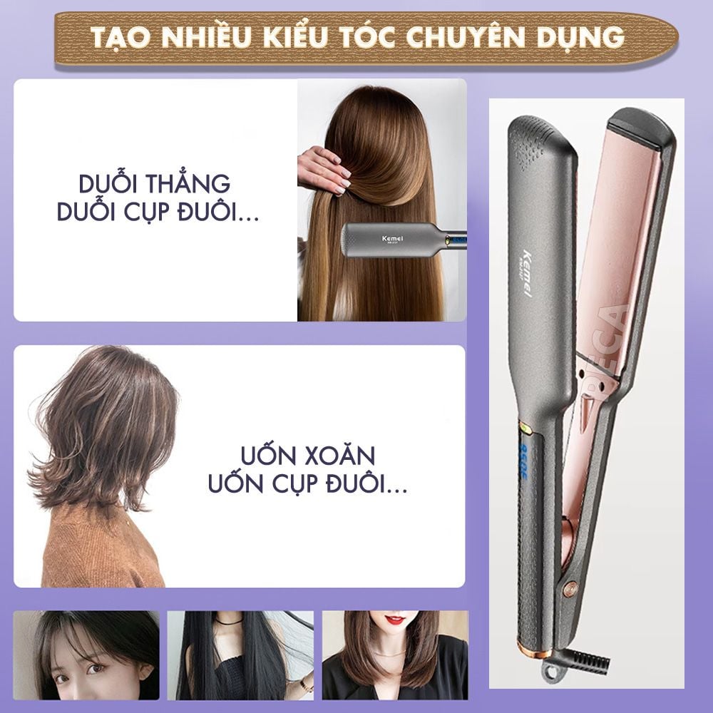 Máy duỗi tóc Kemei KM-3137 bảng nhiệt lớn 5 cm, điều chỉnh 11 mức nhiệt sử dụng được cho mọi loại tóc thích hợp sử dụng salon - Hàng chính hãng