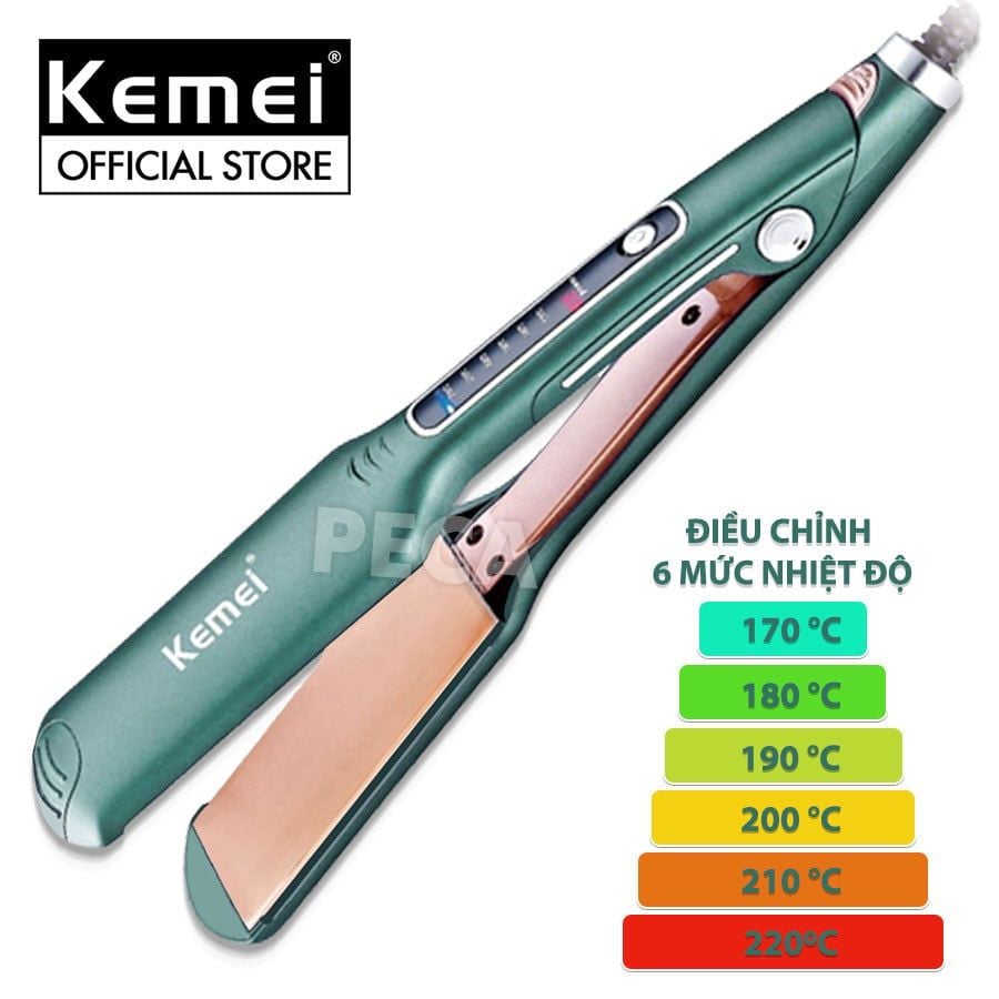Máy duỗi tóc Kemei KM-740 điều chỉnh 6 mức nhiệt độ bảng nhiệt lớn sử dụng được cho mọi loại tóc