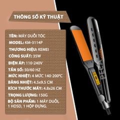 Máy duỗi tóc Kemei KM-3114P điều chỉnh 4 mức nhiệt sử dụng được cho mọi loại tóc - Hàng chính hãng