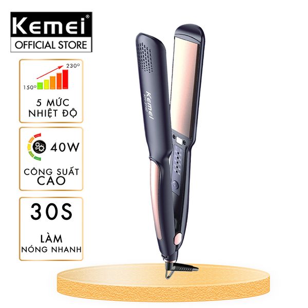 Máy duỗi tóc Kemei KM-3140 bảng nhiệt lớn 3.5 cm, điều chỉnh 5 mức nhiệt sử dụng được cho mọi loại tóc - Hàng chính hãng