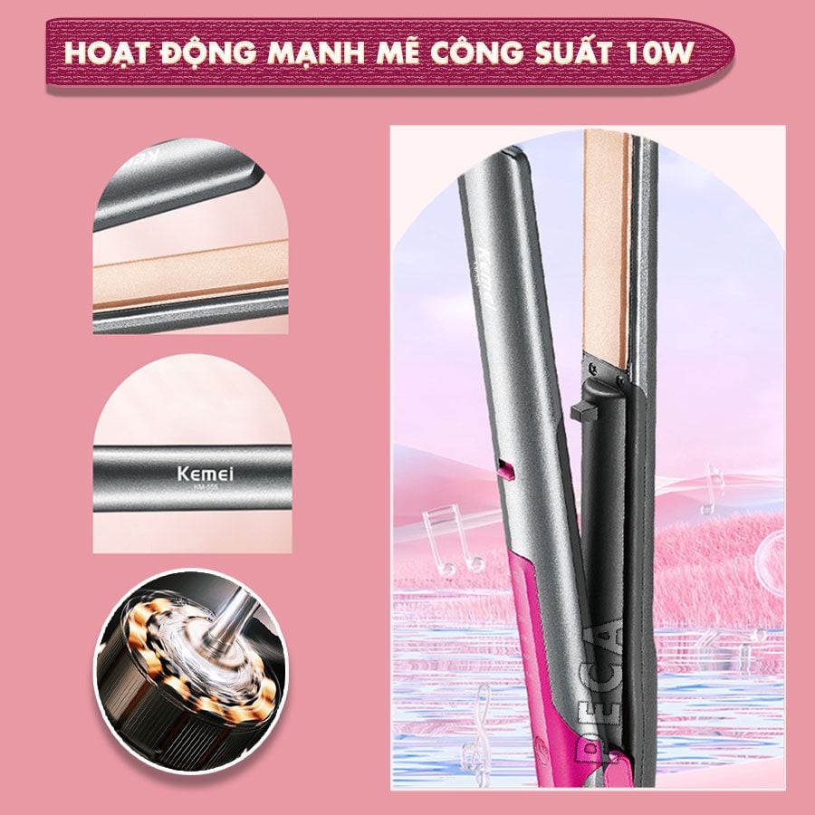 Máy duỗi tóc không dây Kemei KM-555 chuyên nghiệp điều chỉnh 4 mức nhiệt độ phù hợp sử dụng mọi loại tóc - Hàng chính hãng