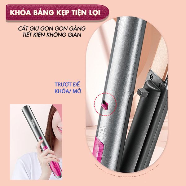 Máy duỗi tóc không dây Kemei KM-555 chuyên nghiệp điều chỉnh 4 mức nhiệt độ phù hợp sử dụng mọi loại tóc - Hàng chính hãng