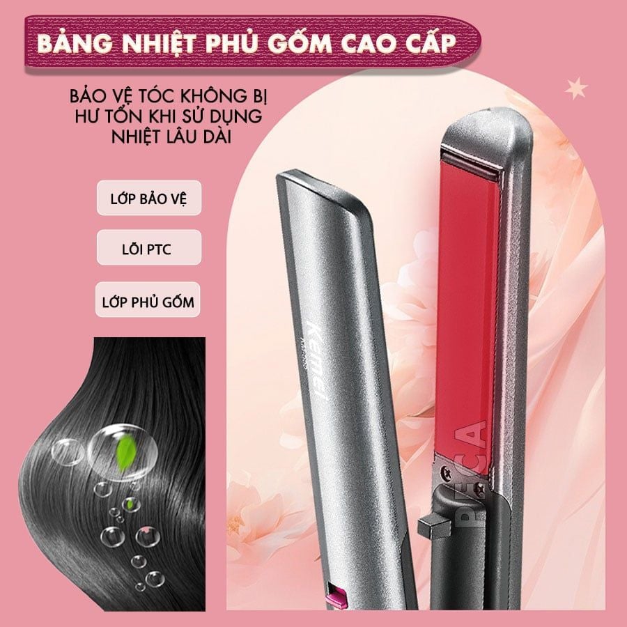 Máy duỗi tóc không dây Kemei KM-555 chuyên nghiệp điều chỉnh 4 mức nhiệt độ phù hợp sử dụng mọi loại tóc - Hàng chính hãng