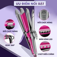 Máy làm tóc đa năng 4in1 Kemei KM-1397 chuyên dụng uốn, duỗi, bấm, hippie tiện lợi điều chỉnh 4 mức nhiệt - Hàng chính hãng