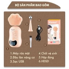 Máy rửa mặt đa năng 2in1 Kemei KM-293 điều chỉnh 3 mức tốc độ, kèm đầu lăn nâng cơ massage giảm thâm mắt - Hàng chính hãng