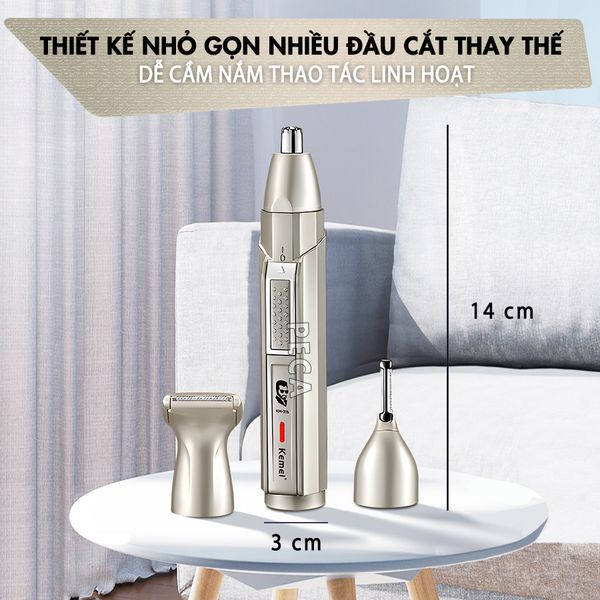 Máy tỉa lông mũi đa năng Kemei KM-315 gồm 3 đầu thay chuyên dụng tỉa lông mũi, tỉa râu, lông dùng pin sạc USB tiện lợi - phân phối chính hãng