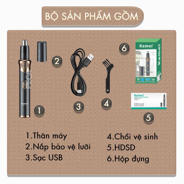 Máy tỉa lông mũi Kemei KM-323 dùng pin sạc USB tiện lợi - Hàng chính hãng
