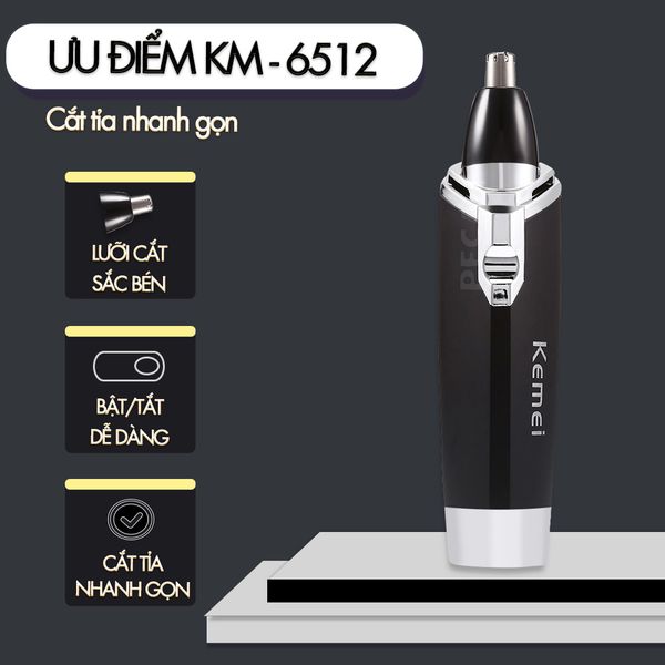 Máy tỉa lông mũi dùng pin cao cấp Kemei 6512 tỉa sát không đau nhỏ gọn tiện lợi tặng kèm 1 pin AA