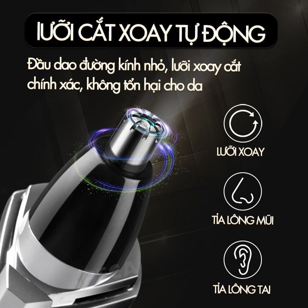 Máy tỉa lông mũi dùng pin cao cấp Kemei 6512 tỉa sát không đau nhỏ gọn tiện lợi + tặng kèm 1 pin AA