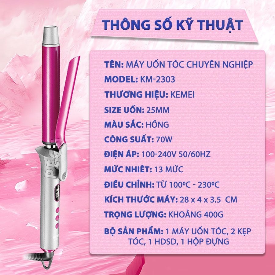 Máy uốn tóc cao cấp Kemei KM-2303 điều 13 mức nhiệt chỉnh nhiệt độ phù hợp với mọi loại tóc công suất mạnh mẽ- Chính hãng