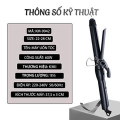 Máy uốn tóc Kemei KM-9942 điều chỉnh 4 mức nhiệt độ dây điện xoay 360 độ phù hợp sử dụng mọi loại tóc