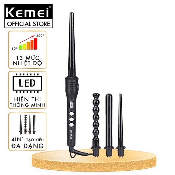 Máy uốn tóc chuyên nghiệp 4in1 KEMEI KM-4083 với 4 đầu uốn thay thế dùng để uốn xoăn, uốn lọn, uốn cụp