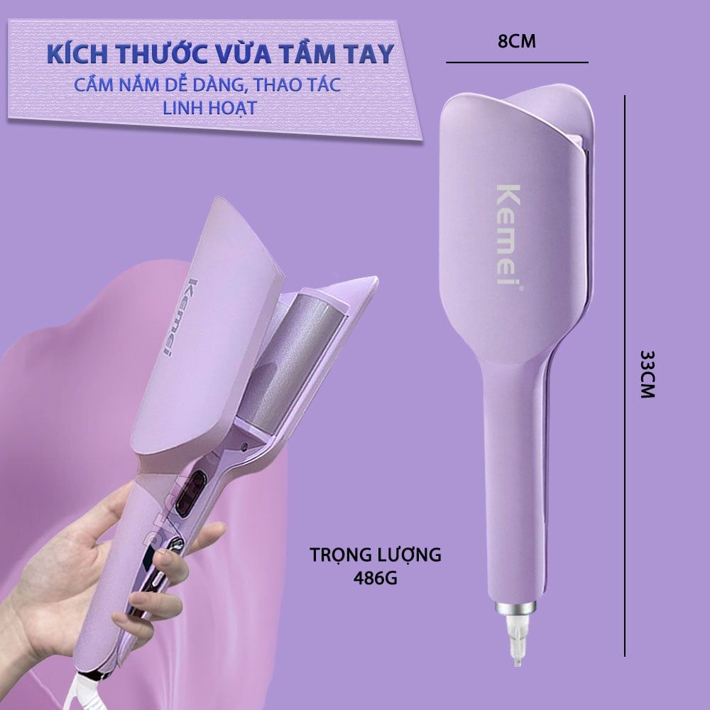 Máy uốn tóc sóng Kemei KM-3119 ion âm điều chỉnh 6 mức nhiệt độ phù hợp với mọi loại tóc - Chính hãng