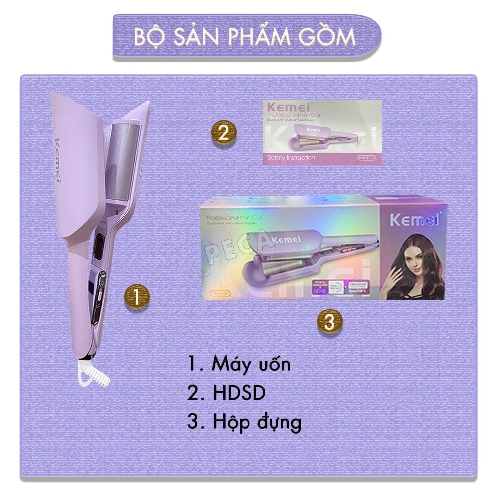 Máy uốn tóc sóng Kemei KM-3119 ion âm điều chỉnh 6 mức nhiệt độ phù hợp với mọi loại tóc - Chính hãng