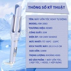 Máy uốn tóc xoay tự động Kemei KM-2063 điều chỉnh 12 mức nhiệt độ phù hợp với mọi loại tóc - Chính hãng