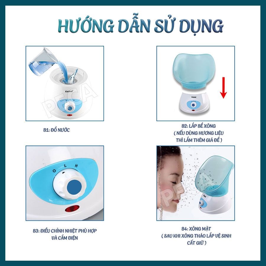 Máy xông mặt hơi nước Kemei KM-6080 điều chỉnh 2 mức nhiệt độ phù hợp với mọi loại da