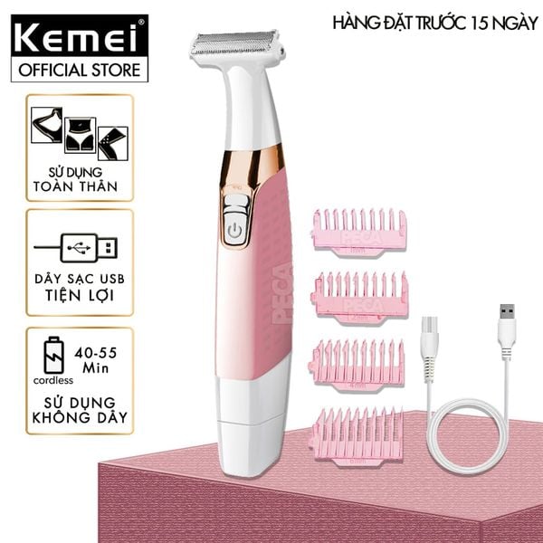 Máy tẩy lông Kemei KM-1900 chuyên dùng cạo lông toàn thân, bikini sử dụng pin sạc tiện lợi