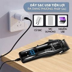 Tông đơ cắt tóc chuyên nghiệp Kemei KM-1766 lưỡi cắt mạ carbon DLC cao cấp có động cơ không chổi than màn hình LCD hiển thị công suất 5W - Chính hãng