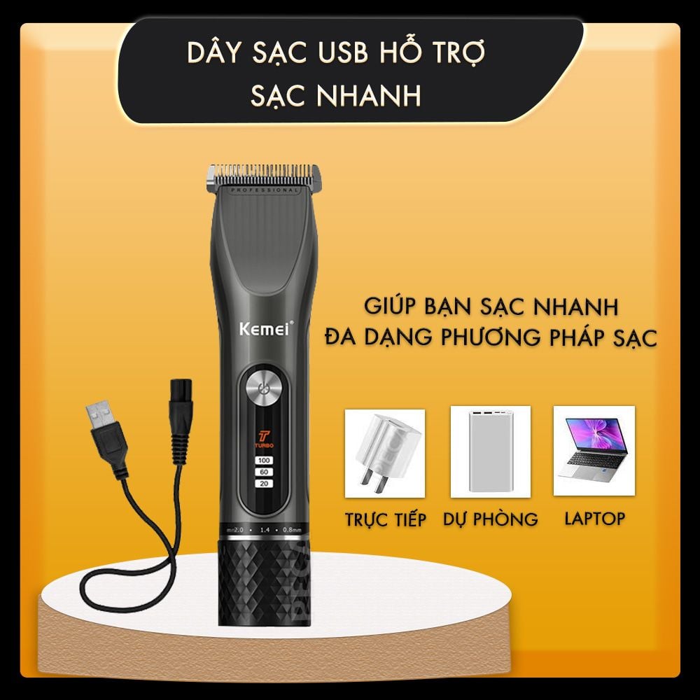 Tông đơ cắt tóc không dây Kemei KM-V310 màn hình LCD thông minh, 3 tốc độ cắt, có thể chấn viền tạo kiểu.. - hàng phân phối chính thức