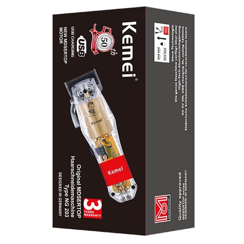 Tông đơ cắt tóc chuyên nghiệp Kemei KM-NG203 sạc nhanh USB công suất mạnh có thể dùng cạo tóc/ fade tóc- Hàng chính hãng