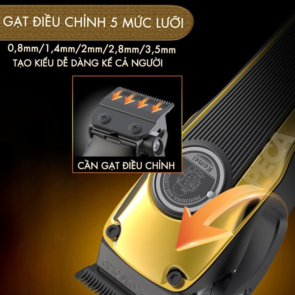 Tông đơ cắt tóc chuyên nghiệp Kemei KM-1825 lưỡi cắt mạ carbon DLC cao cấp có động cơ không chổi than màn hình LCD hiển thị công suất 8W